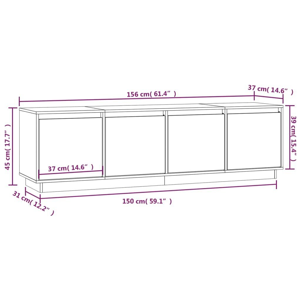 vidaXL TV plaukts, balts, 156x37x45 cm, priedes masīvkoks cena un informācija | TV galdiņi | 220.lv