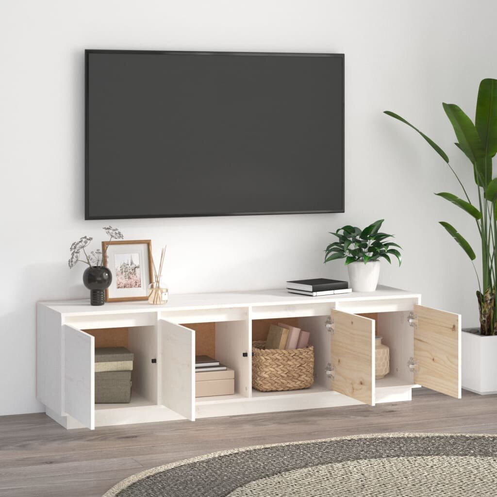 vidaXL TV plaukts, balts, 156x37x45 cm, priedes masīvkoks cena un informācija | TV galdiņi | 220.lv