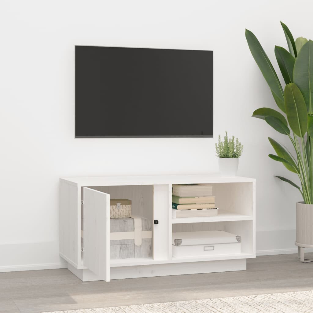vidaXL TV plaukts, balts, 80x35x40,5 cm, priedes masīvkoks cena un informācija | TV galdiņi | 220.lv