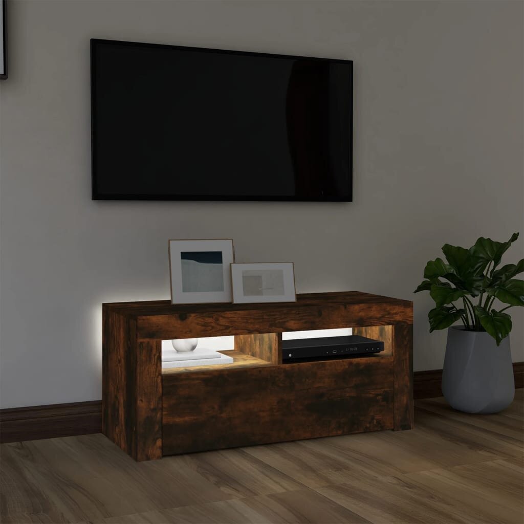 vidaXL TV skapītis ar LED apgaismojumu, ozolkoka krāsa, 90x35x40 cm cena un informācija | TV galdiņi | 220.lv