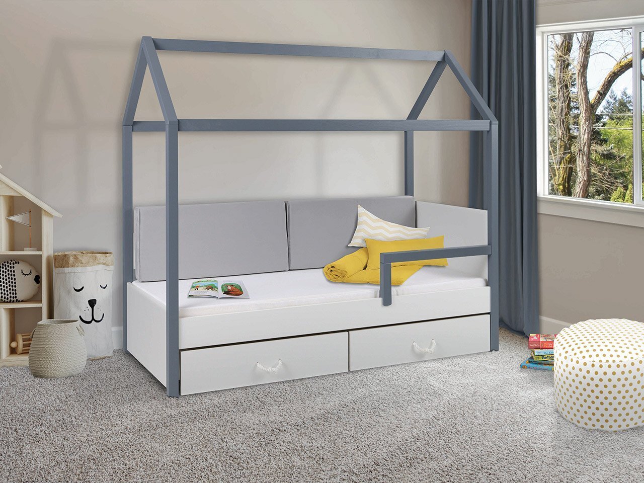 Bērnu gultiņa FITONIA II 80-grafīta akrils / balta цена и информация | Bērnu gultas | 220.lv
