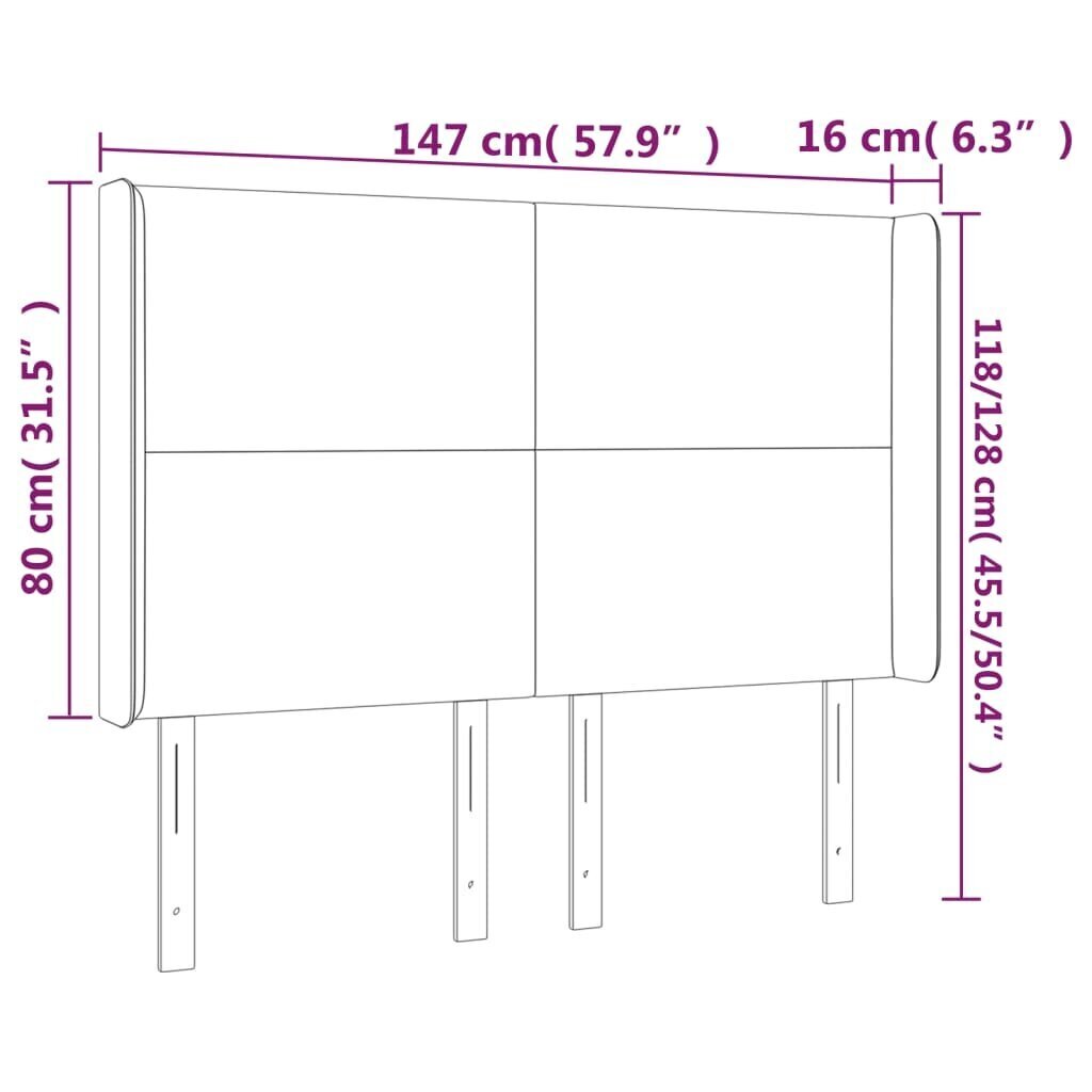 vidaXL gultas galvgalis ar LED, 147x16x118/128 cm, pelēkbrūns audums cena un informācija | Gultas | 220.lv