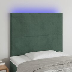 vidaXL gultas galvgalis ar LED, 90x5x118/128 cm, tumši zaļš samts цена и информация | Кровати | 220.lv