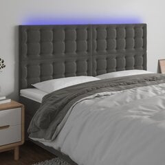 vidaXL gultas galvgalis ar LED, 160x5x118/128 cm, tumši pelēks samts цена и информация | Кровати | 220.lv