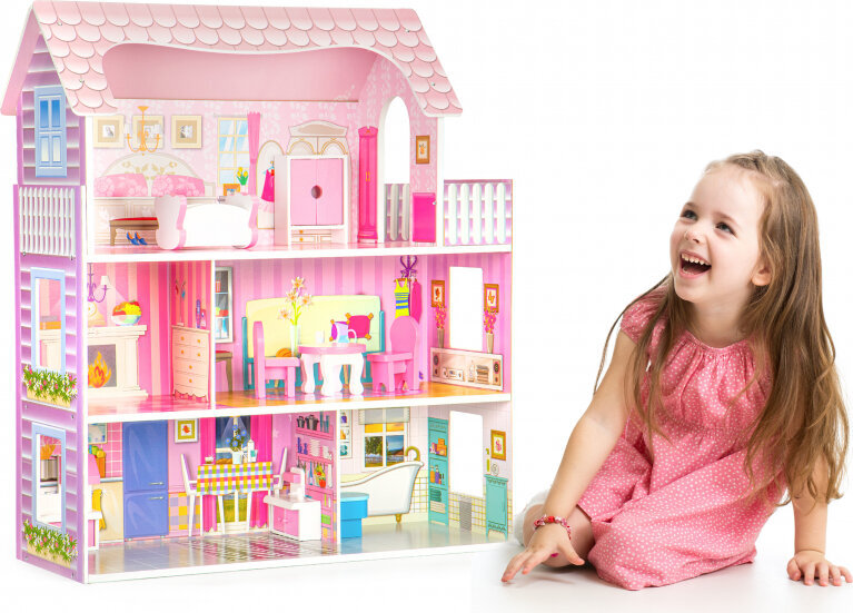 Ecotoys Liela koka leļļu māja + mēbeles cena un informācija | Rotaļlietas meitenēm | 220.lv