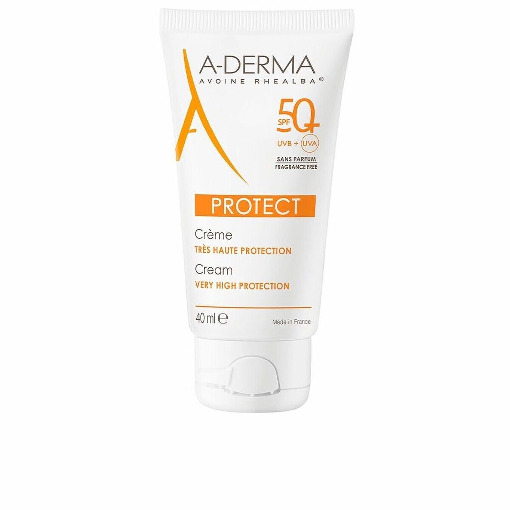 Saules aizsargkrēms A-Derma Protect Fragance Free Cream Spf50 +, 40 ml cena un informācija | Sauļošanās krēmi | 220.lv