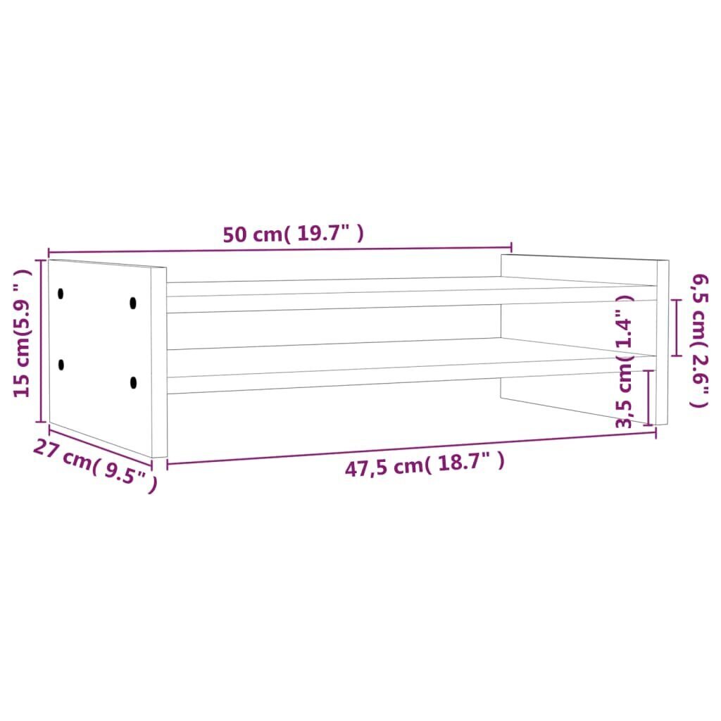 vidaXL monitora paliktnis, balts, 50x27x15 cm, priedes masīvkoks цена и информация | Monitora turētāji | 220.lv