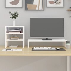 vidaXL monitora paliktnis, balts, 81x20x30 cm, priedes masīvkoks цена и информация | Кронштейны для монитора | 220.lv