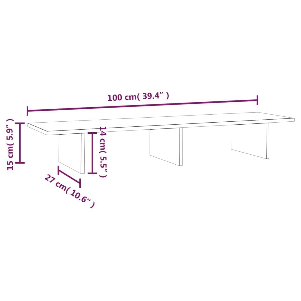 vidaXL monitora paliktnis, brūns, 100x27x15 cm, priedes masīvkoks cena un informācija | Monitora turētāji | 220.lv