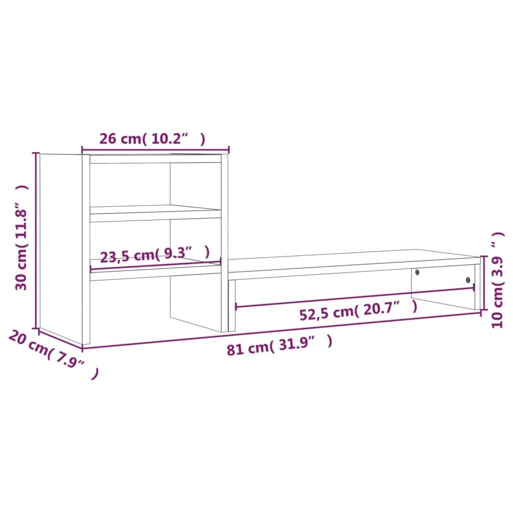 vidaXL monitora paliktnis, pelēks, 81x20x30 cm, priedes masīvkoks цена и информация | Monitora turētāji | 220.lv