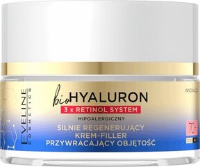 Восстанавливающий крем для лица Eveline bioHyaluron 3xRetinol System 70+, 50 мл цена и информация | Кремы для лица | 220.lv