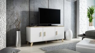 TV galdiņš SANNA 150 3D-brylantowa biel / brylantowa biel + dąb sonoma cena un informācija | TV galdiņi | 220.lv