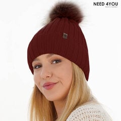 Sieviešu cepure Need 4You, bordo, merino wool цена и информация | Женские шапки | 220.lv