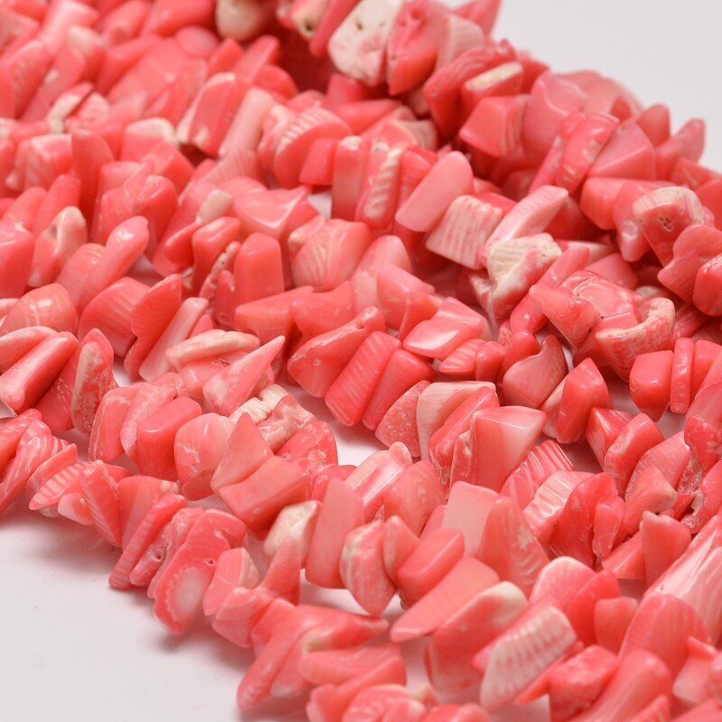 Šķembu (chips) krelles, rozā koraļļi (akrils), 1 virtene, 42 cm cena un informācija | Rotu veidošana, pērļošana | 220.lv