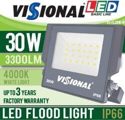 Светодиодный прожектор Visional 30Вт / 3300лм / IP66 / 4000K цена и информация | Фонари и прожекторы | 220.lv