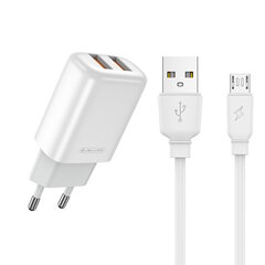 Jellico EU02 12W 2x USB 2.4A Ligzdu Ātrs adaptīvs universāls lādētājs + Micro USB Kabelis 1m Balts cena un informācija | Lādētāji un adapteri | 220.lv