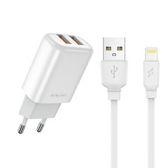 Jellico EU02 12W 2x USB 2.4A Ligzdu Ātrs adaptīvs universāls lādētājs + iPhone iPad Lightning USB Kabelis 1m Balts cena un informācija | Lādētāji un adapteri | 220.lv