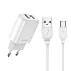 Jellico EU02 12W 2x USB 2.4A Ligzdu Ātrs adaptīvs universāls lādētājs + USB-C uz USB Kabelis 1m Balts cena un informācija | Lādētāji un adapteri | 220.lv