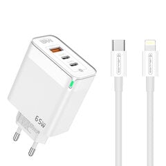 Сетевая зарядка Jellico C79 GaN 65W 3.3V-20V (1.5-3.25A) 2x USB-C / USB + PD Lightning, белая цена и информация | Зарядные устройства для телефонов | 220.lv