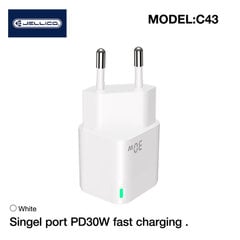 Умная адаптивная быстрая зарядка Jellico C43 Mini PD 30W QC 3.0 1x USB-C (5-20V), белая цена и информация | Зарядные устройства для телефонов | 220.lv