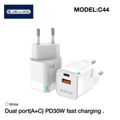 Умная адаптивная быстрая зарядка Jellico C44 Mini PD 30W QC 3.0 с 1x USB-C (5-20V) / USB 3A, белая цена и информация | Зарядные устройства для телефонов | 220.lv