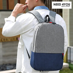 Рюкзак Need 4You, с разъемом USB, серый-синий цена и информация | Рюкзаки, сумки, чехлы для компьютеров | 220.lv