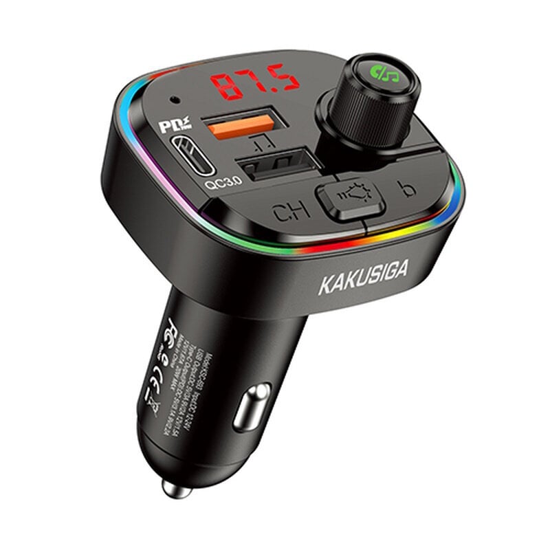 iKaku KSC-693 Bluetooth FM / MP3 Transmiteris + 2x USB QC 3.0 3.1A + USB-C PD 20W Āuto ātrs lādētājs USB Play Melns cena un informācija | FM Modulatori | 220.lv