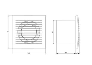 Elektroventilators EUROPLAST E-EXTRA EE100WPG, Ø100mm ar vadu un slēdzi, zelta cena un informācija | Ventilatori vannas istabai | 220.lv