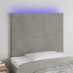 vidaXL gultas galvgalis ar LED, 100x5x118/128 cm, gaiši pelēks samts цена и информация | Кровати | 220.lv