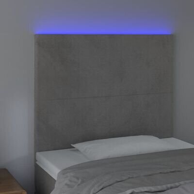 vidaXL gultas galvgalis ar LED, 100x5x118/128 cm, gaiši pelēks samts cena un informācija | Gultas | 220.lv