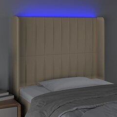 vidaXL gultas galvgalis ar LED, 103x16x118/128 cm, krēmkrāsas audums cena un informācija | Gultas | 220.lv