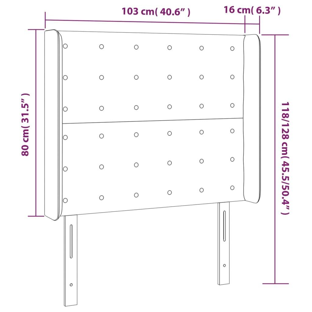 vidaXL gultas galvgalis ar LED, 103x16x118/128 cm, krēmkrāsas audums cena un informācija | Gultas | 220.lv