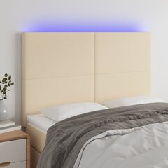 vidaXL gultas galvgalis ar LED, 144x5x118/128 cm, krēmkrāsas audums цена и информация | Кровати | 220.lv