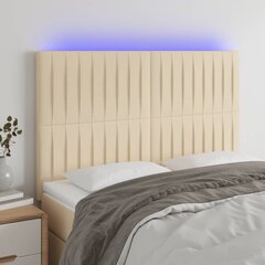 vidaXL gultas galvgalis ar LED, 144x5x118/128 cm, krēmkrāsas audums cena un informācija | Gultas | 220.lv
