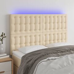 vidaXL gultas galvgalis ar LED, 144x5x118/128 cm, krēmkrāsas audums cena un informācija | Gultas | 220.lv