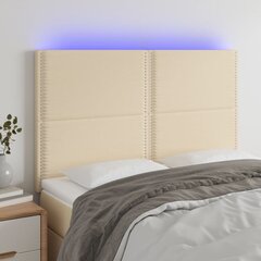 vidaXL gultas galvgalis ar LED, 144x5x118/128 cm, krēmkrāsas audums цена и информация | Кровати | 220.lv
