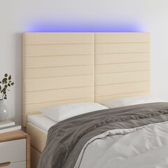 vidaXL gultas galvgalis ar LED, 144x5x118/128 cm, krēmkrāsas audums цена и информация | Кровати | 220.lv