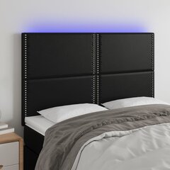 vidaXL gultas galvgalis ar LED, 144x5x118/128 cm, melns mākslīgā āda cena un informācija | Gultas | 220.lv