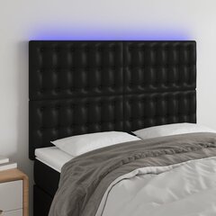 vidaXL gultas galvgalis ar LED, 144x5x118/128 cm, melns mākslīgā āda cena un informācija | Gultas | 220.lv