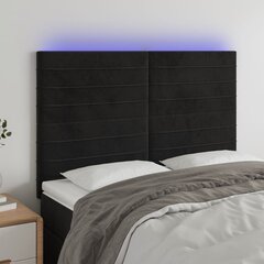 vidaXL gultas galvgalis ar LED, 144x5x118/128 cm, melns samts cena un informācija | Gultas | 220.lv