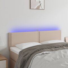 vidaXL gultas galvgalis ar LED, 144x5x78/88 cm, kapučīno mākslīgā āda cena un informācija | Gultas | 220.lv