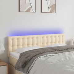 vidaXL gultas galvgalis ar LED, 144x5x78/88 cm, krēmkrāsas audums cena un informācija | Gultas | 220.lv