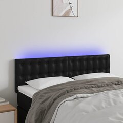 vidaXL gultas galvgalis ar LED, 144x5x78/88 cm, melna mākslīgā āda cena un informācija | Gultas | 220.lv