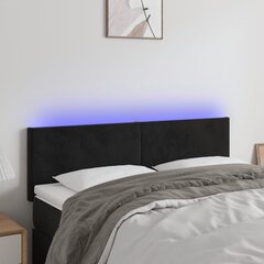vidaXL gultas galvgalis ar LED, 144x5x78/88 cm, melns samts cena un informācija | Gultas | 220.lv