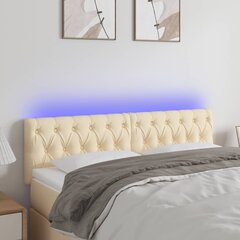vidaXL gultas galvgalis ar LED, 144x7x78/88 cm, krēmkrāsas audums cena un informācija | Gultas | 220.lv