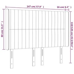 vidaXL gultas galvgalis ar LED, 147x16x118/128 cm, krēmkrāsas audums цена и информация | Кровати | 220.lv