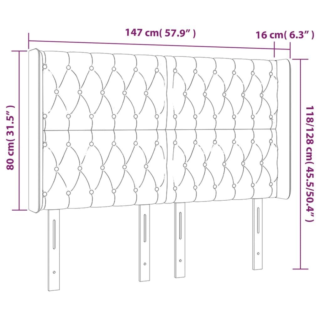 vidaXL gultas galvgalis ar LED, 147x16x118/128 cm, krēmkrāsas audums cena un informācija | Gultas | 220.lv