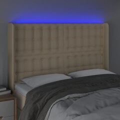 vidaXL gultas galvgalis ar LED, 147x16x118/128 cm, krēmkrāsas audums цена и информация | Кровати | 220.lv
