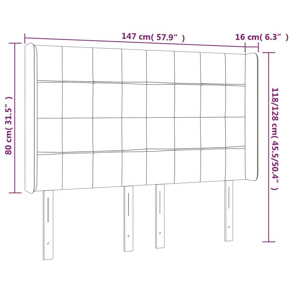 vidaXL gultas galvgalis ar LED, 147x16x118/128 cm, krēmkrāsas audums cena un informācija | Gultas | 220.lv