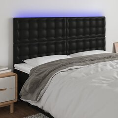 vidaXL gultas galvgalis ar LED, 160x5x118/128 cm, melns mākslīgā āda cena un informācija | Gultas | 220.lv